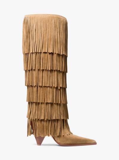 Jayla Fringed Suede Tall Boot in HUSK | Michael Kors