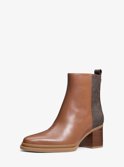 Lex Leather and Signature Logo Boot in BROWN/LUGGAGE | Michael Kors