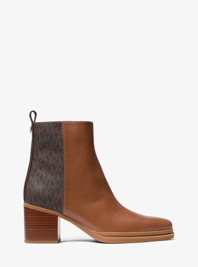 Lex Leather and Signature Logo Boot in BROWN/LUGGAGE | Michael Kors