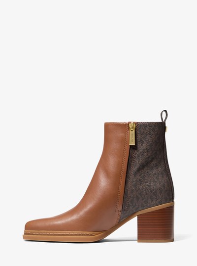 Lex Leather and Signature Logo Boot in BROWN/LUGGAGE | Michael Kors