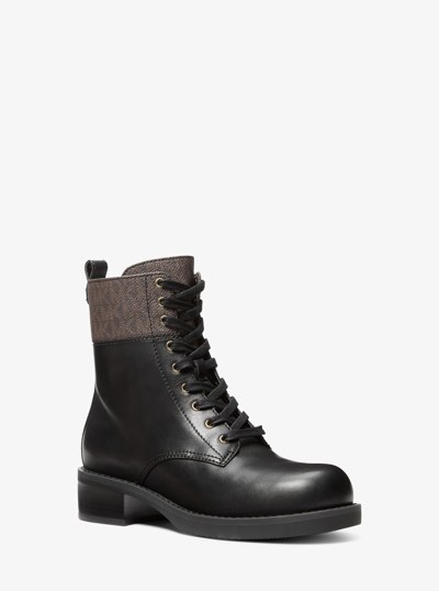 Lyle Leather and Signature Logo Combat Boot in BROWN/BLK | Michael Kors
