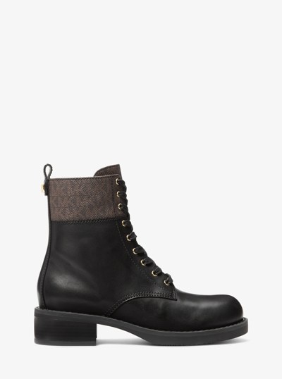 Lyle Leather and Signature Logo Combat Boot in BROWN/BLK | Michael Kors