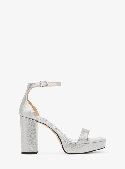 Merriam Glitter Embellished Leather Platform Sandal in SILVER | Michael Kors