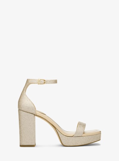 Merriam Glitter Embellished Leather Platform Sandal in PALE GOLD | Michael Kors