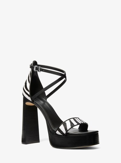Cami Zebra Print Calf Hair Platform Sandal in BLACK COMBO | Michael Kors