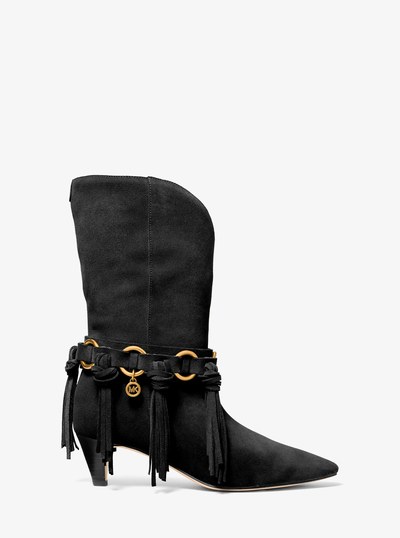 Daniela Fringe Suede Boot in BLACK | Michael Kors