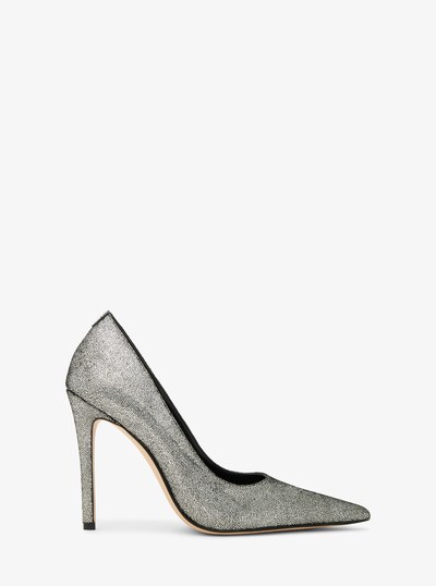 Elyse Crackled Metallic Leather Sandal in SILVER | Michael Kors