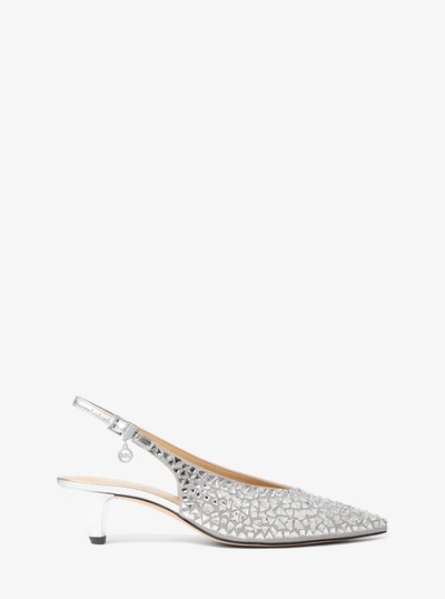 Tonya Embellished Kitten Pump in NICKEL | Michael Kors