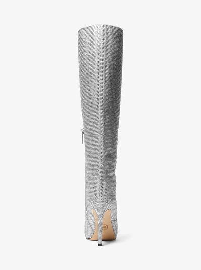 Rue Embellished Glitter Chain-Mesh Knee Boot in SILVER | Michael Kors
