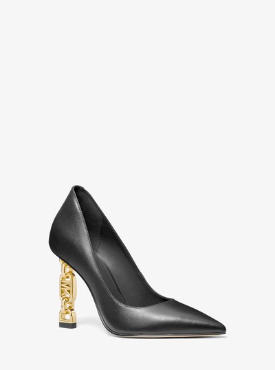 Tenley Empire Logo Embellished Leather Pump in BLACK | Michael Kors