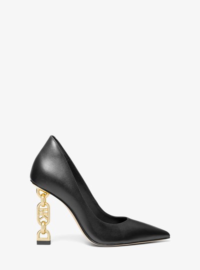 Tenley Empire Logo Embellished Leather Pump in BLACK | Michael Kors