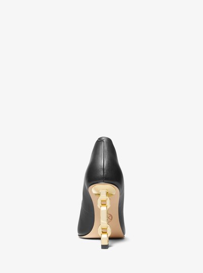 Tenley Empire Logo Embellished Leather Pump in BLACK | Michael Kors