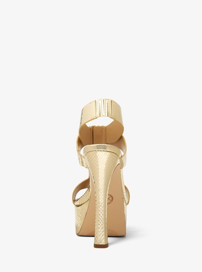 Berkley Metallic Snake Embossed Leather Platform Sandal in PALE GOLD | Michael Kors