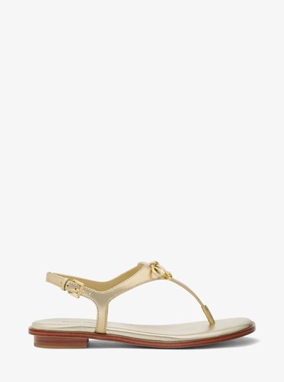 Nori Metallic Leather T-Strap Sandal in PALE GOLD | Michael Kors
