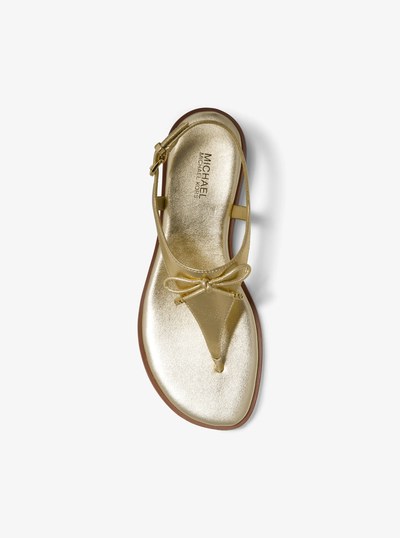 Nori Metallic Leather T-Strap Sandal in PALE GOLD | Michael Kors