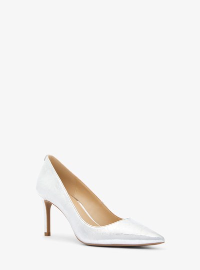 Alina Flex Crackled Metallic Leather Pump in SILVER | Michael Kors