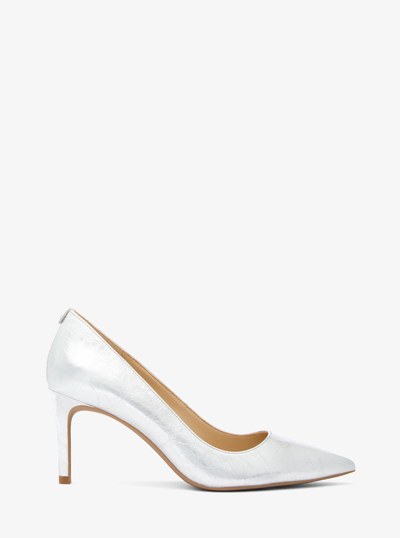 Alina Flex Crackled Metallic Leather Pump in SILVER | Michael Kors