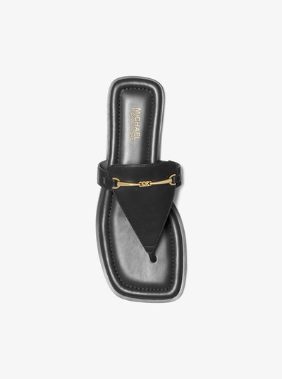 Lena Leather T-Strap Sandal in BLACK | Michael Kors