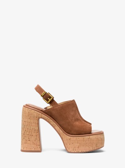 Leia Suede Platform Sandal in LUGGAGE | Michael Kors