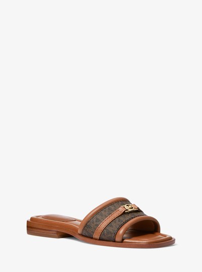 Mandy Signature Logo Slide Sandal in BROWN/LUGGAGE | Michael Kors