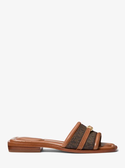 Mandy Signature Logo Slide Sandal in BROWN/LUGGAGE | Michael Kors
