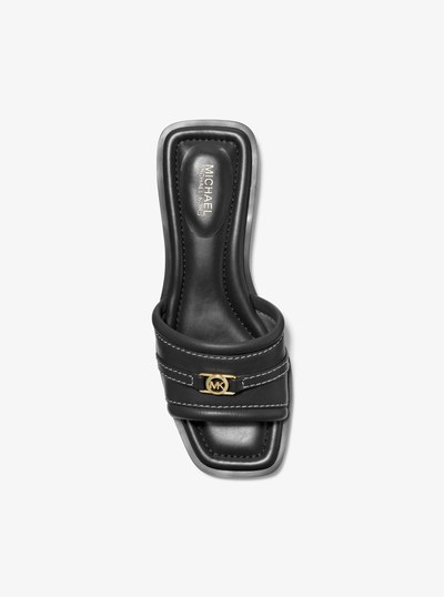 Mandy Leather Slide Sandal in BLACK | Michael Kors