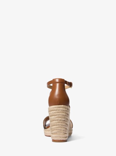 Mandy Signature Logo and Leather Wedge Sandal in BROWN/LUGGAGE | Michael Kors