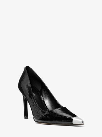 Kasia Snake Embossed Leather Pump in BLACK | Michael Kors