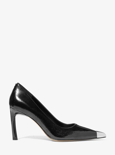 Kasia Snake Embossed Leather Pump in BLACK | Michael Kors