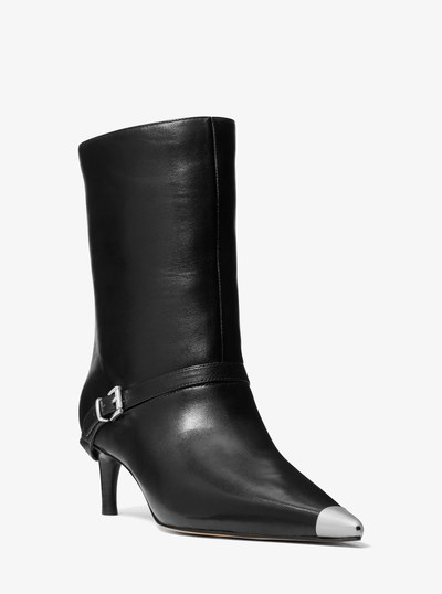 Kasia Leather Buckle Boot in BLACK | Michael Kors