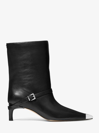 Kasia Leather Buckle Boot in BLACK | Michael Kors