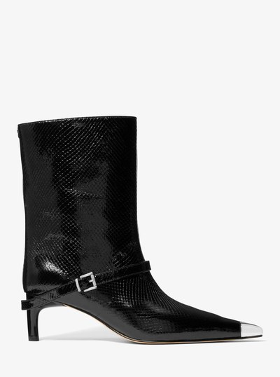 Kasia Snake Embossed Leather Buckle Boot in BLACK | Michael Kors