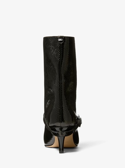 Kasia Snake Embossed Leather Buckle Boot in BLACK | Michael Kors
