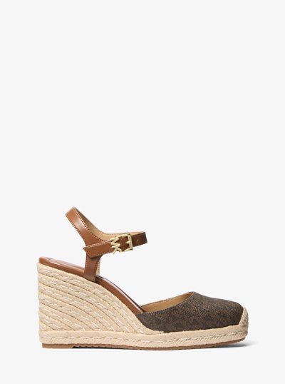Kenzie Signature Logo Espadrille Wedge in BROWN | Michael Kors