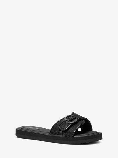 Glitter Chain Mesh Slide Sandal in BLACK | Michael Kors