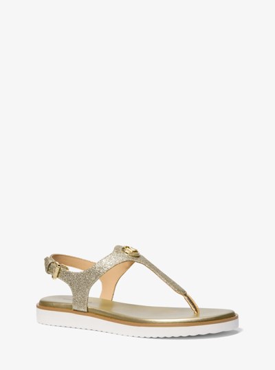 Val Glittered Leather Thong Sandal in PALE GOLD | Michael Kors