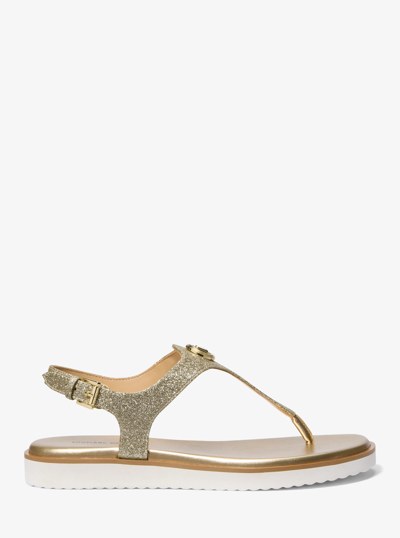 Val Glittered Leather Thong Sandal in PALE GOLD | Michael Kors
