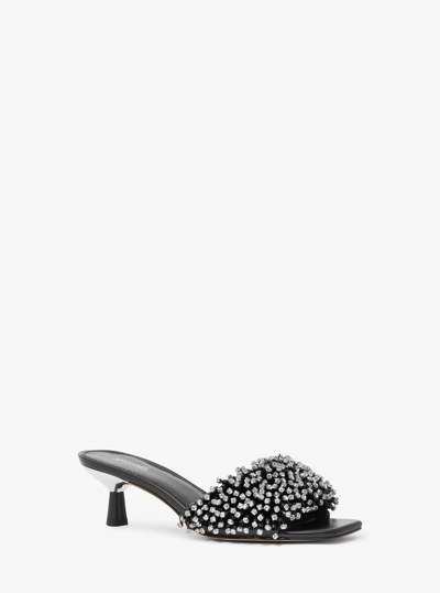 Amal Crystal Embellished Leather Kitten Heel Sandal