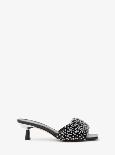 Amal Crystal Embellished Leather Kitten Heel Sandal
