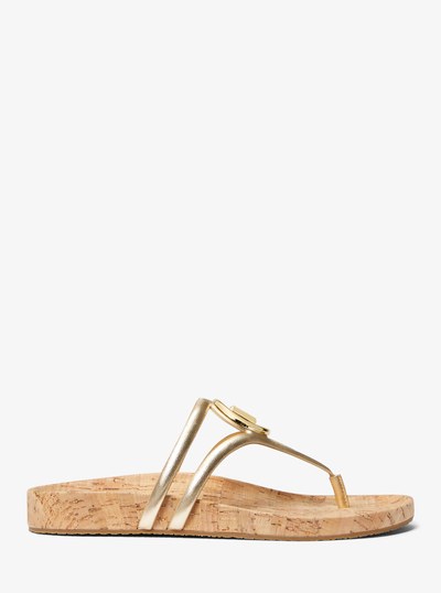 Hampton Metallic Leather Sandal in PALE GOLD | Michael Kors