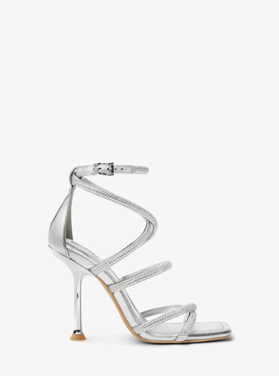 Imani Embellished Metallic Faux Suede Sandal in SILVER | Michael Kors