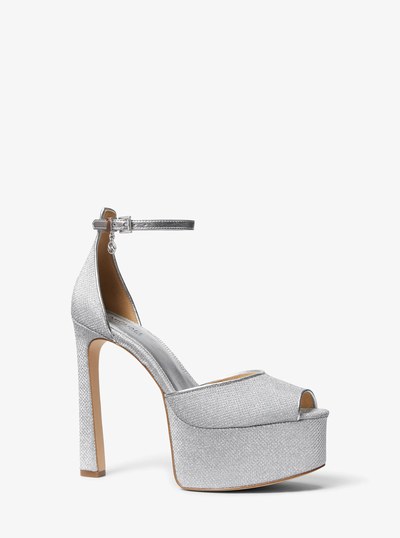 Martina Glitter Mesh Peep-Toe Platform Pump in SILVER | Michael Kors