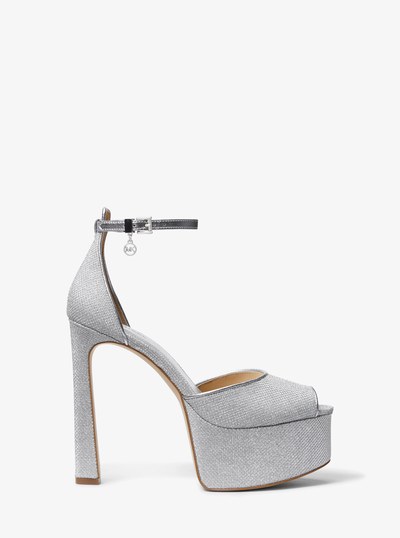 Martina Glitter Mesh Peep-Toe Platform Pump in SILVER | Michael Kors