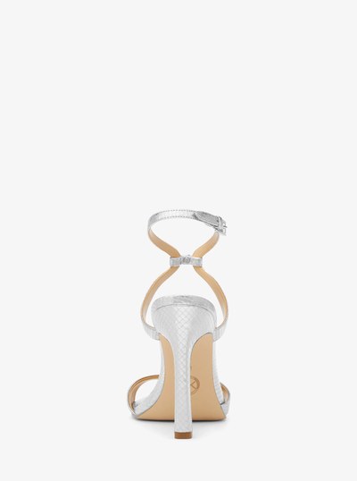Amara Metallic Snake Embossed Leather Sandal in SILVER | Michael Kors