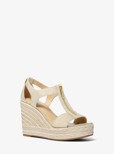 Berkley Metallic Linen Wedge Sandal in PALE GOLD | Michael Kors