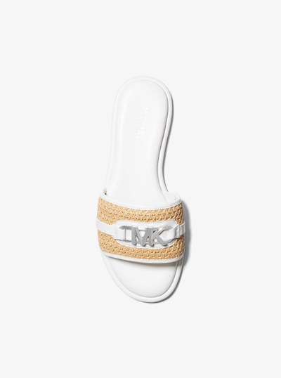 Ember Embellished Straw Slide Sandal in NAT/OPTICWHT | Michael Kors