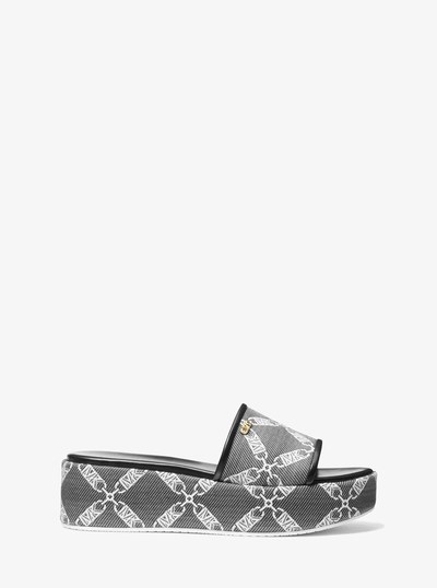 Ember Empire Logo Jacquard Platform Sandal in BLACK/WHITE | Michael Kors
