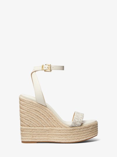 Leighton Logo and Leather Wedge Sandal in VANILLA COMBO | Michael Kors