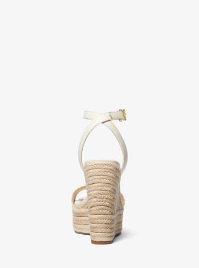 Leighton Logo and Leather Wedge Sandal in VANILLA COMBO | Michael Kors