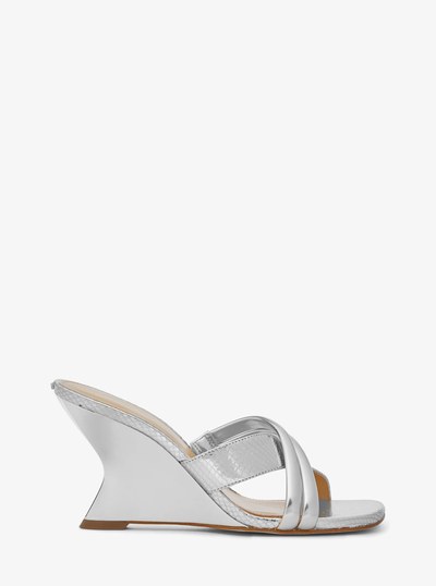 Nadina Metallic Snake Embossed Leather Mule in SILVER | Michael Kors
